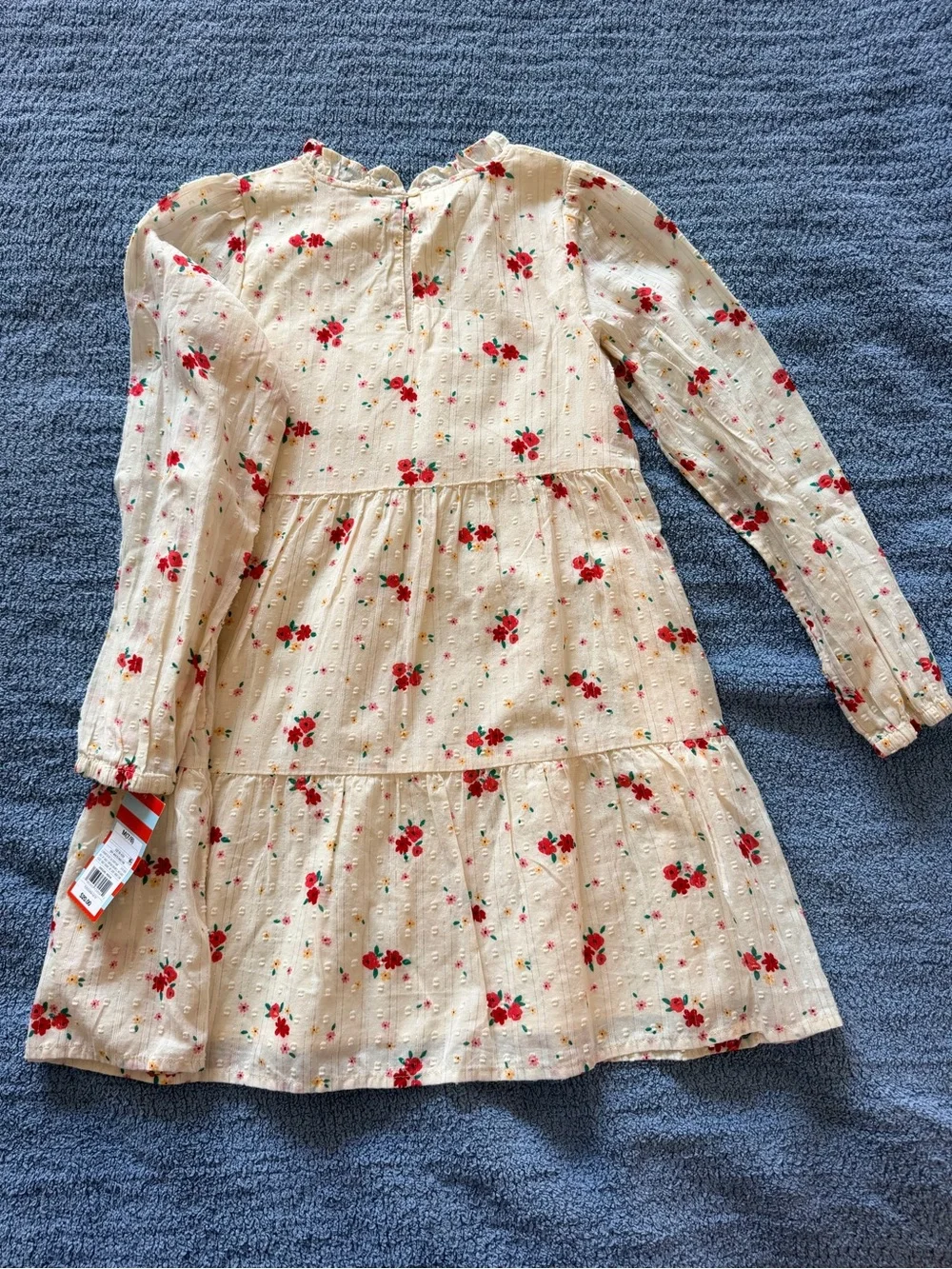 Cat & Jack Cream Long-Sleeve Floral Tiered Dress with Red Flowers